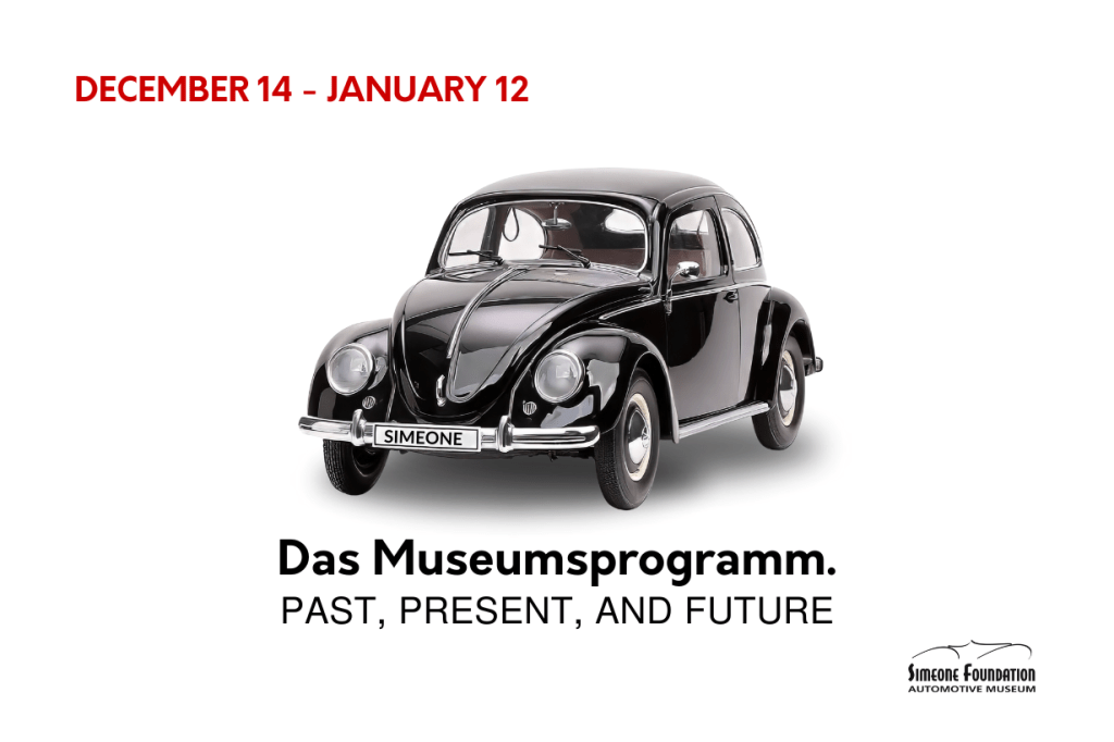 Poster pameran Volkswagen Museum Otomotif Yayasan Simeone, Sedan Tipe 1 hitam awal